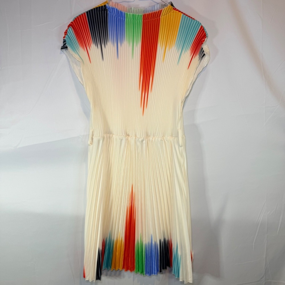 SHEIN Dress Women's XL Ivory Multicolor Pleated Cap Sleeve